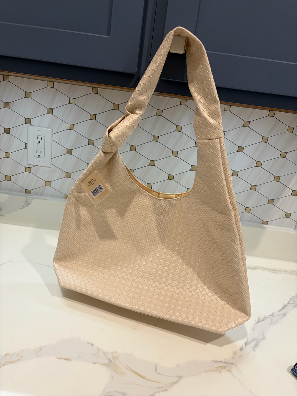 Woven Hobo Shoulder Bag in Beige